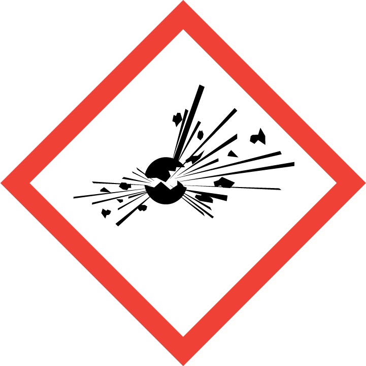 GHS01 pictogram explosief gevaar, zwart exploderend symbool in rood-wit ruit