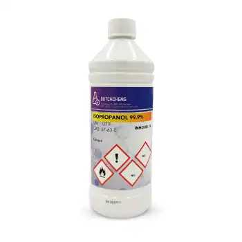 Isopropanol kopen 99,9% in doorzichtige fles met isopropyl alcohol label
