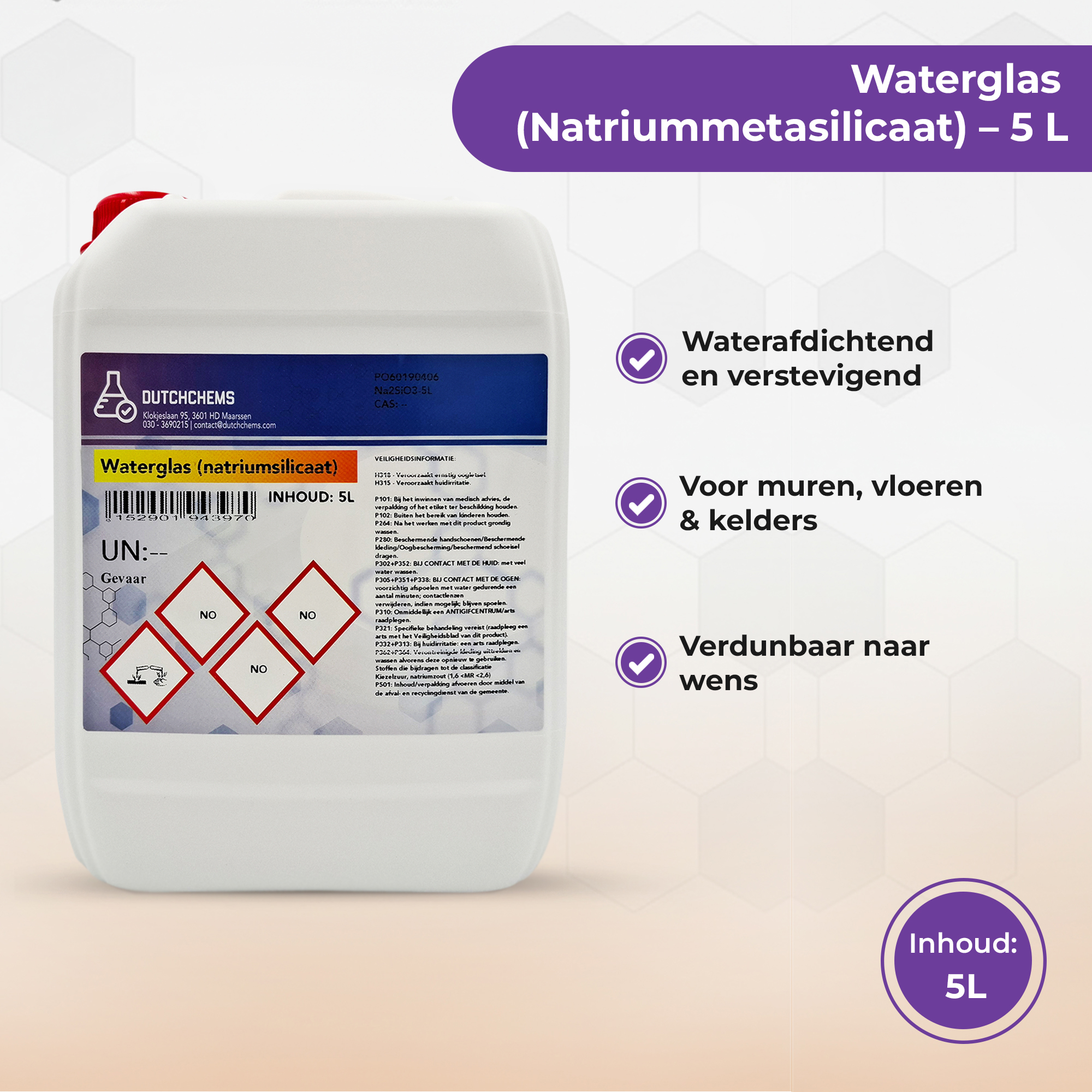 Waterglas 5 liter met eigenschappen en toepassingen