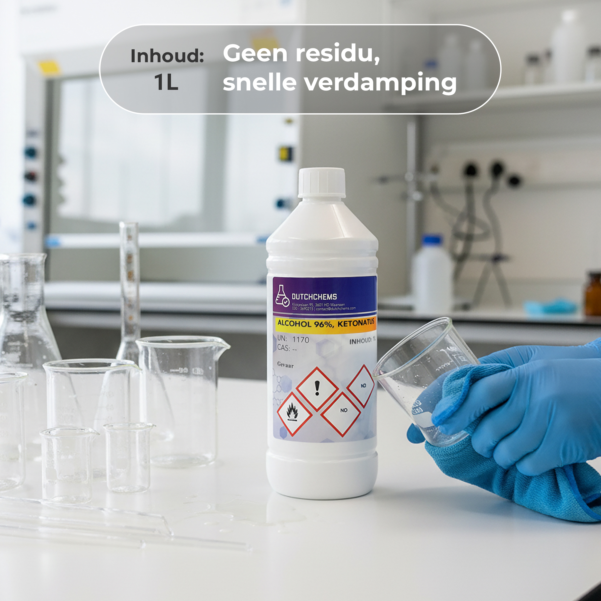 Ethanol 96% - Ethylalcohol dat wordt gebruikt in een laboratorium omgeving