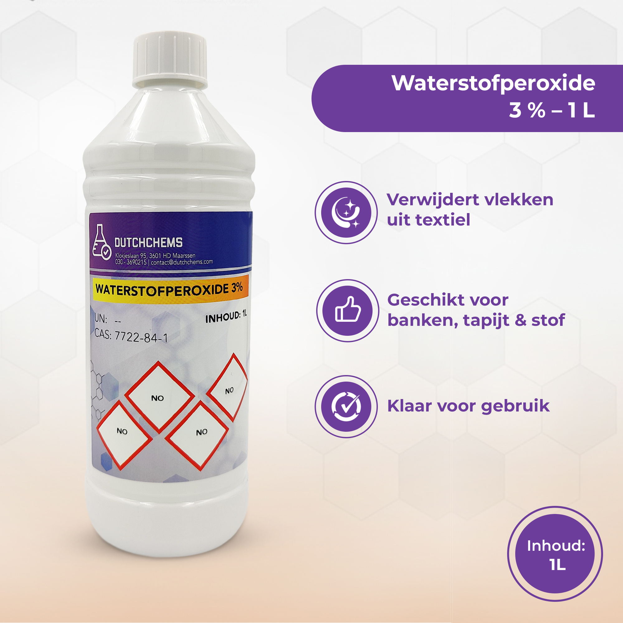 Waterstofperoxide 3 procent wordt aangebracht op textiel om zichtbare vlekken te verwijderen