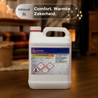 5 liter jerrycan geurarme kachelbrandstof in een warme woonkamer