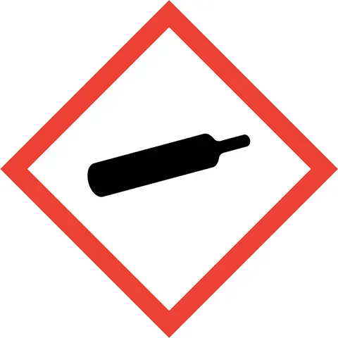 GHS04 pictogram gas onder druk, zwart gascilinder symbool in rood-wit ruit