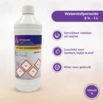 Waterstofperoxide 3 procent wordt aangebracht op textiel om zichtbare vlekken te verwijderen